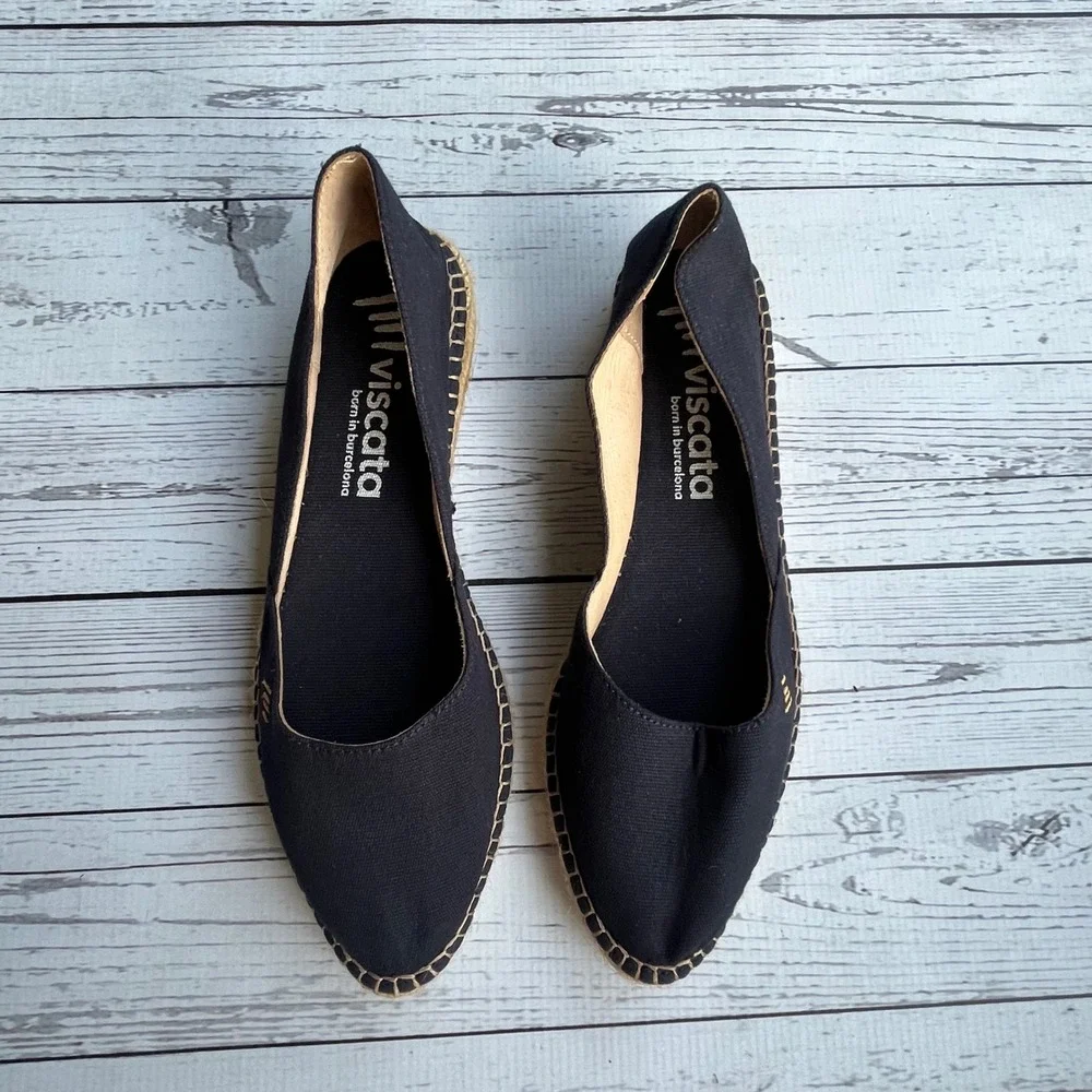 Viscata Barcelona NEW Womens Black Canvas dOrsay Espadrille Spain 39 Coastal